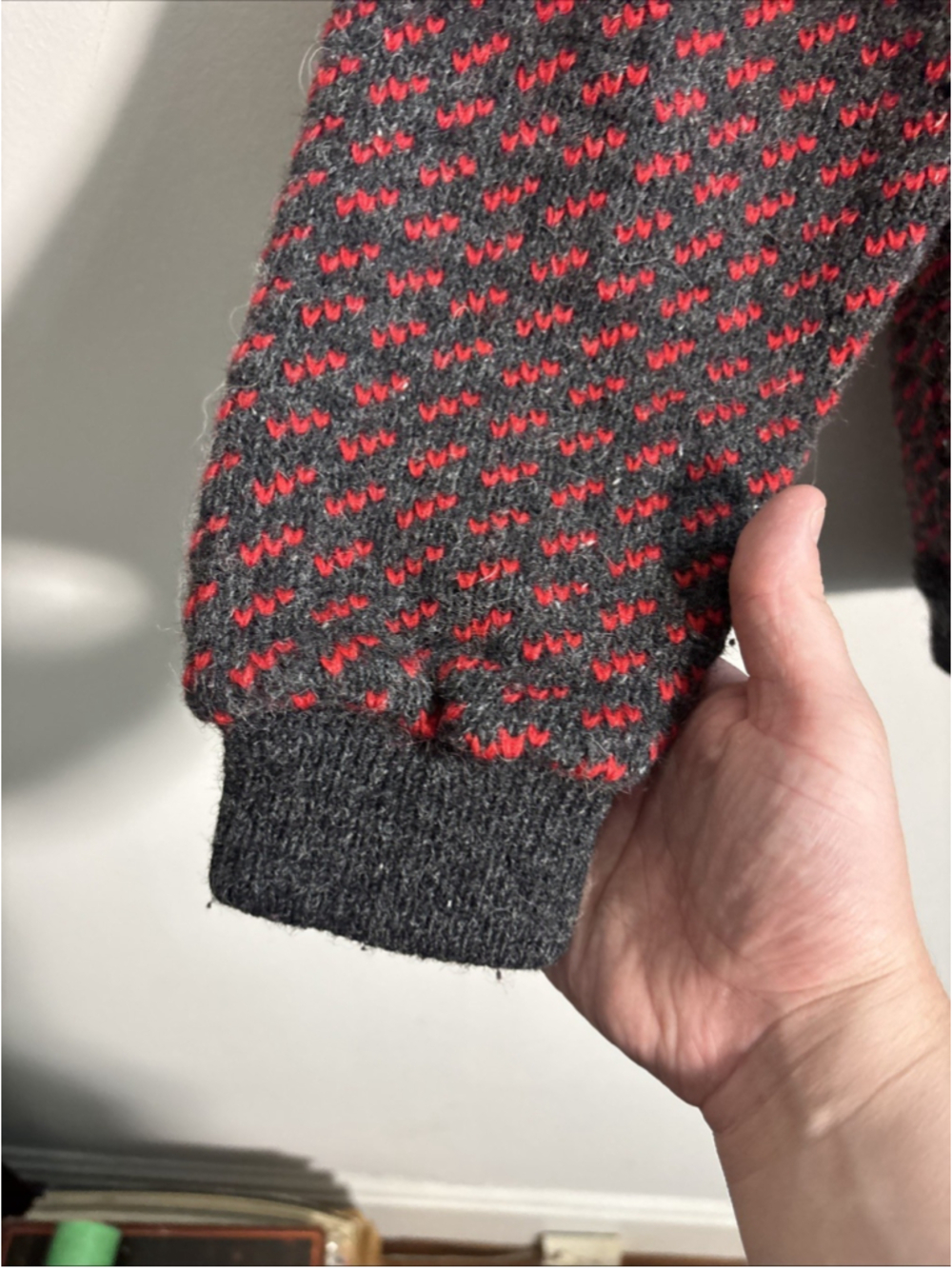 VTG LL Bean Birdseye Norwegian Sweater Men’s Large Tall Wool Made In Norway Red - Picture 6 of 8